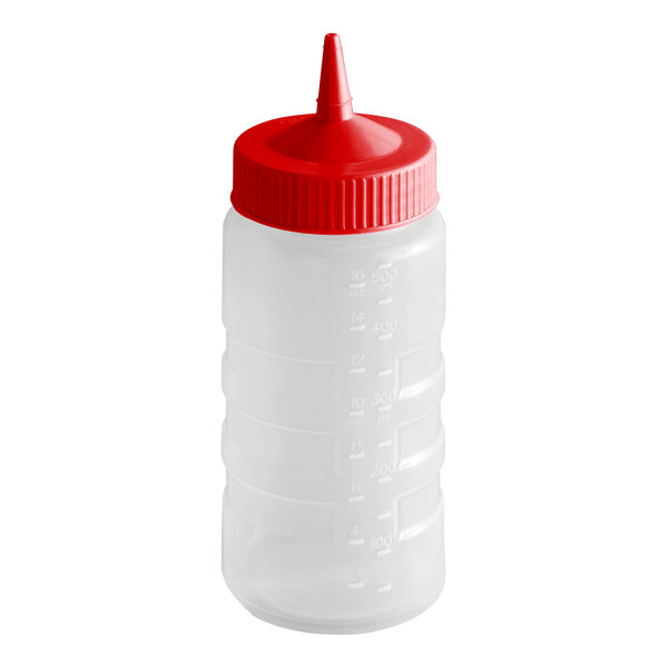 Vollrath 4916-1302 Traex® Color-Mate™ 16 oz. Clear Single Tip Wide Mouth Squeeze Bottle with Red Cap