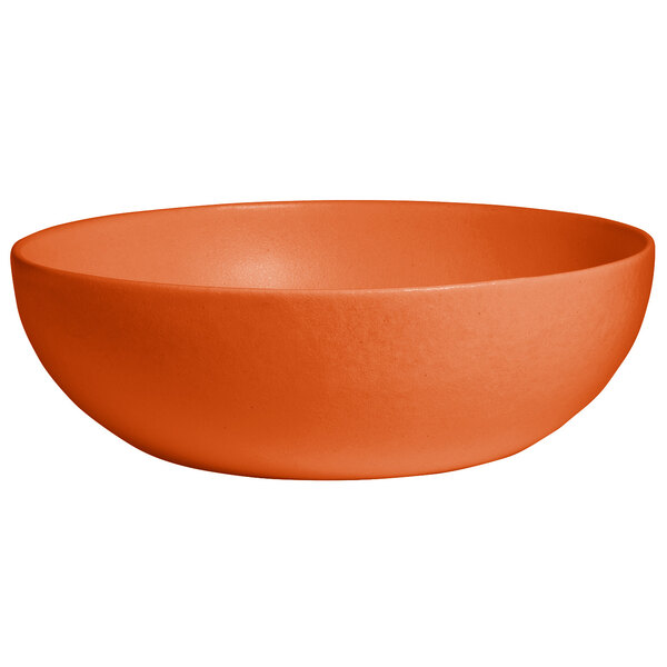 An orange bowl with a white background.