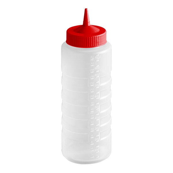 Vollrath 4932-1302 Traex® Color-Mate™ 32 oz. Clear Single Tip Standard Squeeze Bottle with Red Cap