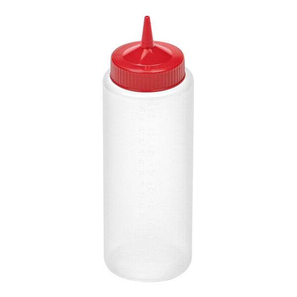 Vollrath Traex® Color-Mate™ 32 oz. Clear Single-Tip Standard Squeeze Bottle with Red Cap