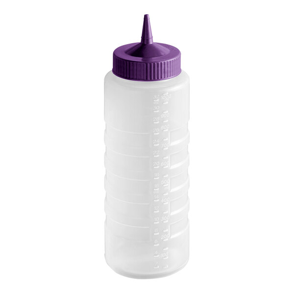 Vollrath 4932-1354 Traex® Color-Mate™ 32 oz. Clear Single Tip Standard Squeeze Bottle with Purple Cap