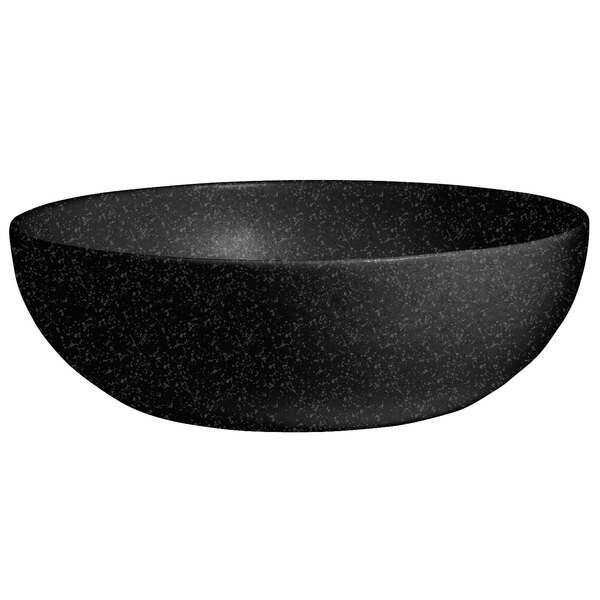 a black bowl with speckled specks