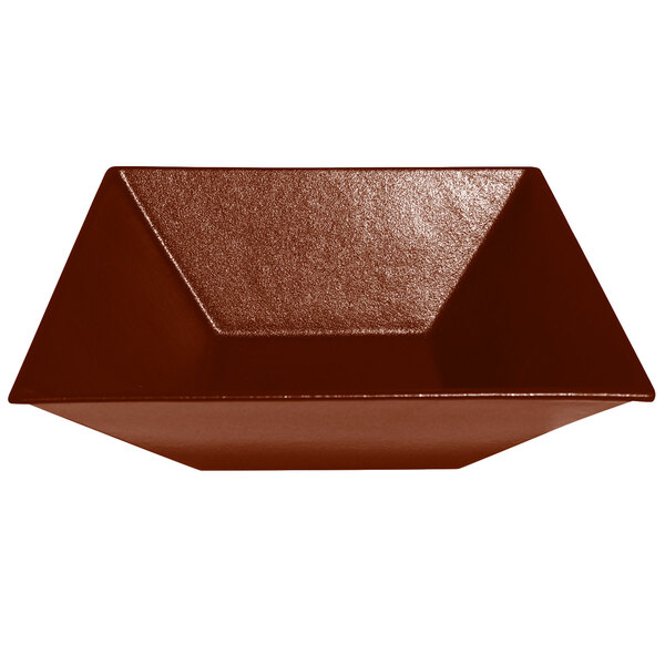 A brown square G.E.T. Enterprises Bugambilia XL deep bowl with a textured finish.