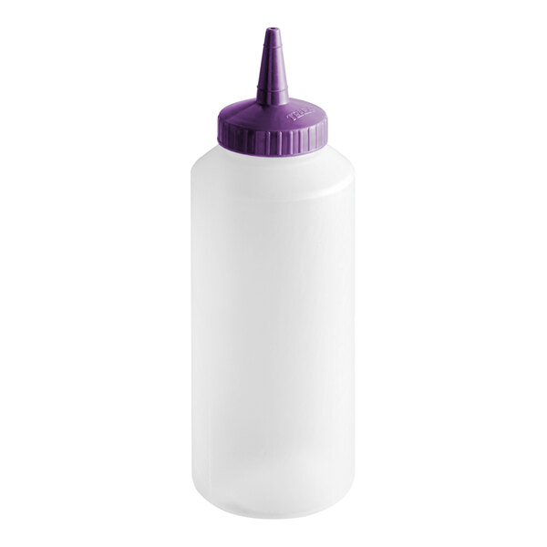 Vollrath 2812-1354 Traex® Color-Mate™ 12 oz. Clear Single Tip Standard Squeeze Bottle with Purple Cap