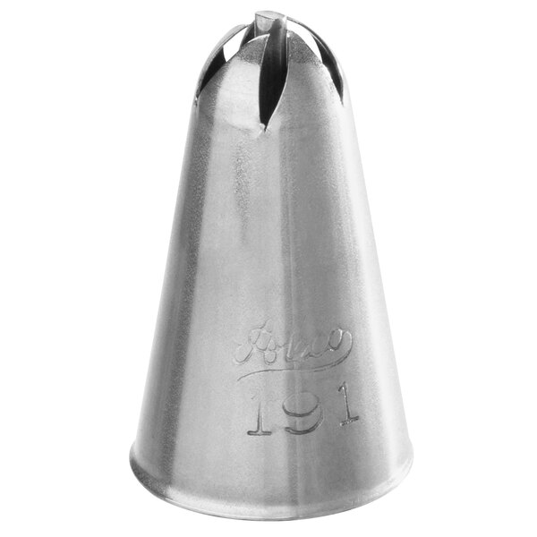 A silver metal Ateco drop flower piping tip with a number 191 on it.