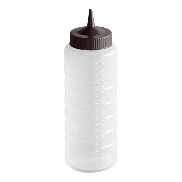 Vollrath 4932-1301 Traex® Color-Mate™ 32 oz. Clear Single Tip Standard Squeeze Bottle with Brown Cap