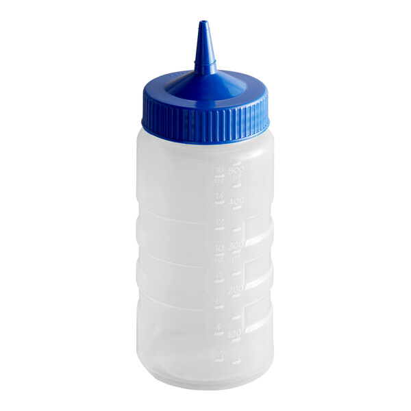 Vollrath 4916-1344 Traex® Color-Mate™ 16 oz. Clear Single Tip Wide Mouth Squeeze Bottle with Blue Cap