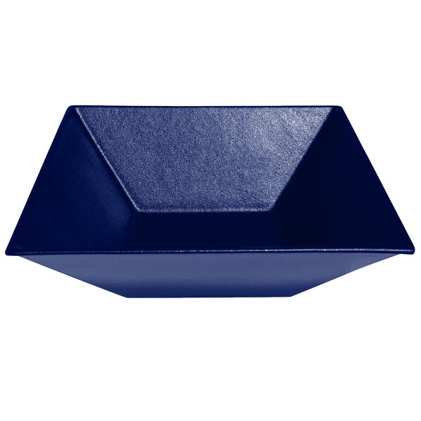 A G.E.T. Enterprises Bugambilia XL deep square bowl in pacific blue resin-coated aluminum.