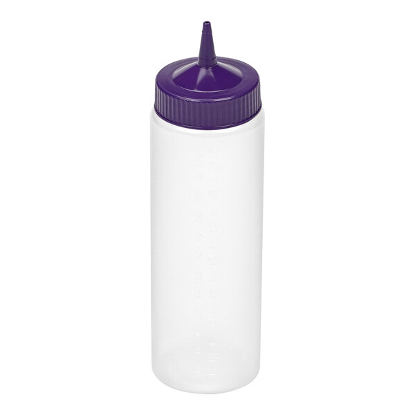 Vollrath Traex® Color-Mate™ 24 oz. Clear Single-Tip Wide Mouth Squeeze Bottle with Purple Cap