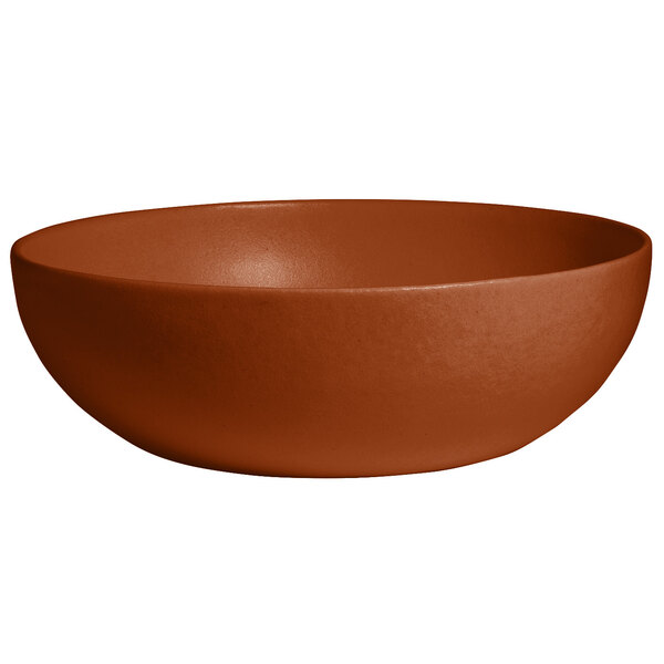 A brown G.E.T. Enterprises Bugambilia deep round bowl with a textured finish.