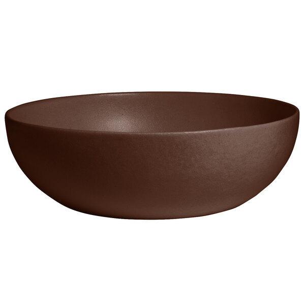 A brown G.E.T. Enterprises Bugambilia deep round bowl with a textured finish.