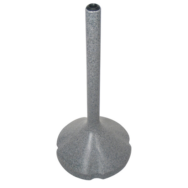 A grey metal cylinder with a round base.
