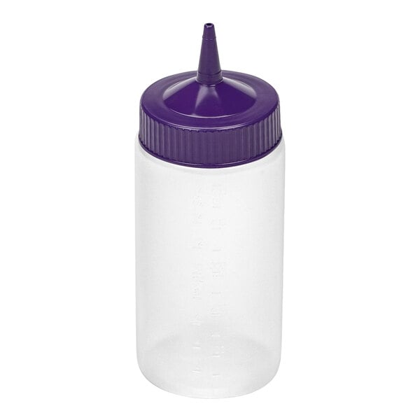 Vollrath Traex® Color-Mate™ 16 oz. Clear Single-Tip Wide Mouth Squeeze Bottle with Purple Cap