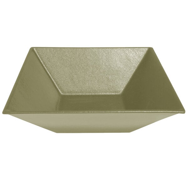 A G.E.T. Enterprises Bugambilia deep square bowl in willow green with a textured finish.