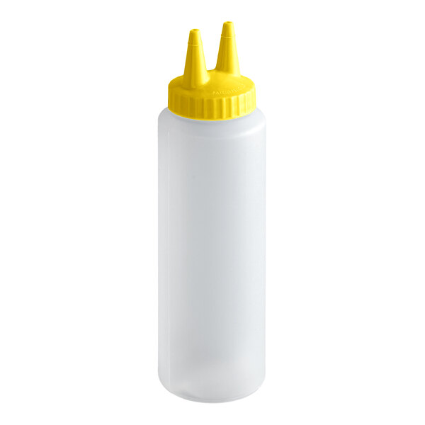 Vollrath 2208-1308 Traex® Color-Mate™ 8 oz. Clear Twin Tip™ Standard Squeeze Bottle with Yellow Cap