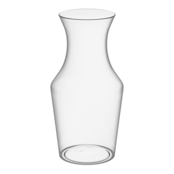 A clear plastic disposable wine carafe with a 12 oz. capacity.