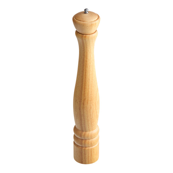 An Acopa wooden pepper mill with a silver top.