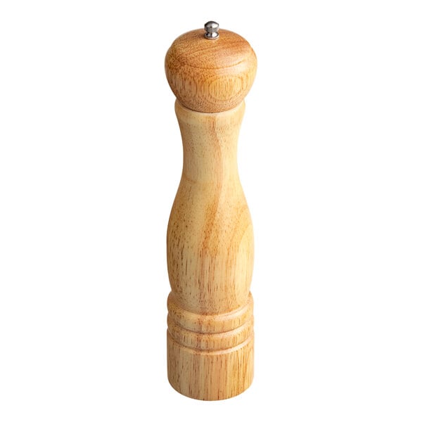 An Acopa wooden salt or pepper mill with a silver top.