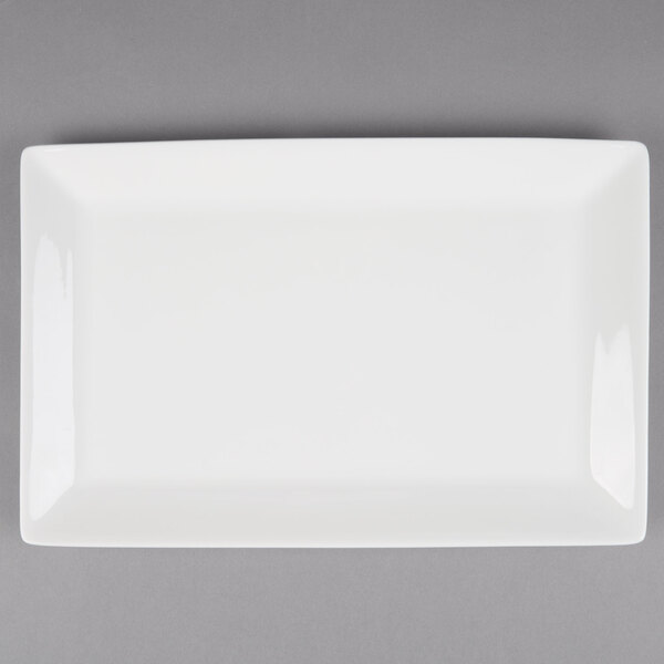 A white rectangular 10 Strawberry Street porcelain plate with a small rim.
