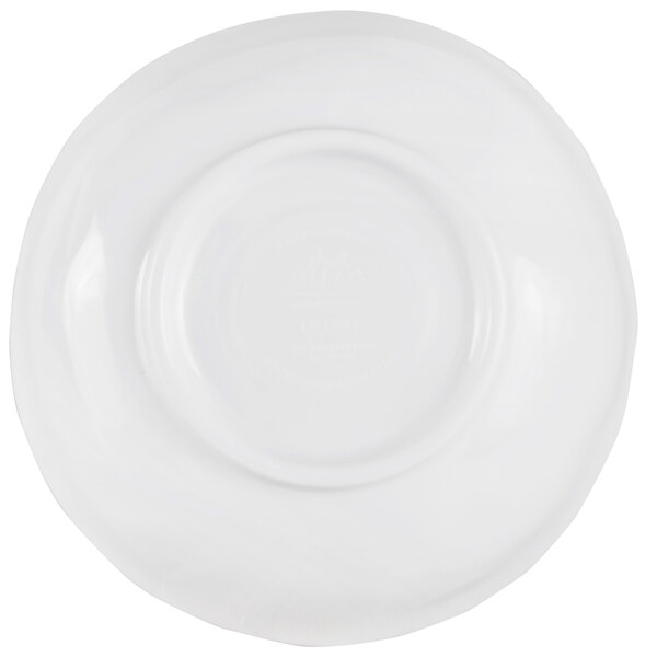 A navy melamine bowl with a circular edge.