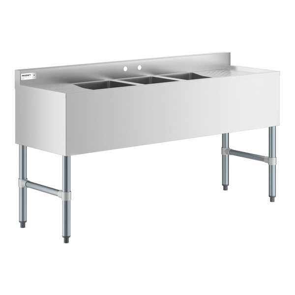 Regency 60" x 18 3/4" Three Bowl Underbar Sink with Two Drainboards