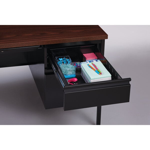 Hirsh 20101 Black / Walnut Double Pedestal Desk - 60" x 30" x 29 1/2"