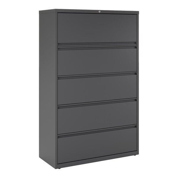 Hirsh Industries 17651 Charcoal Five-Drawer Lateral File Cabinet with Roll Out Binder Storage - 42" x 18 5/8" x 67 5/8"