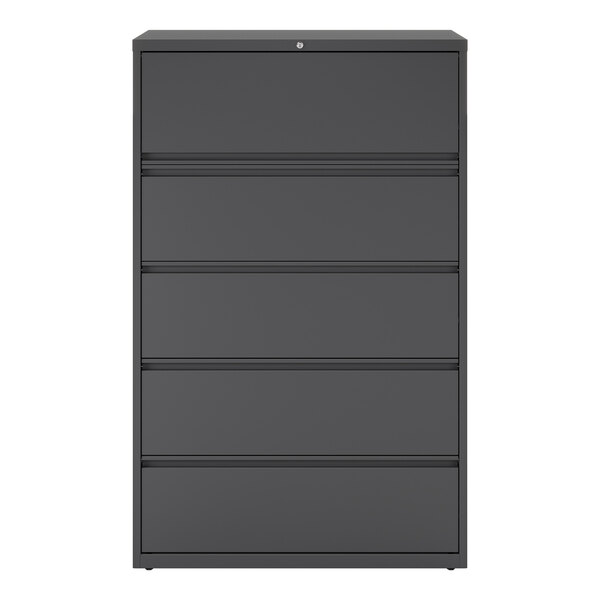 Hirsh Industries 17651 Charcoal Five-Drawer Lateral File Cabinet with Roll Out Binder Storage - 42" x 18 5/8" x 67 5/8"