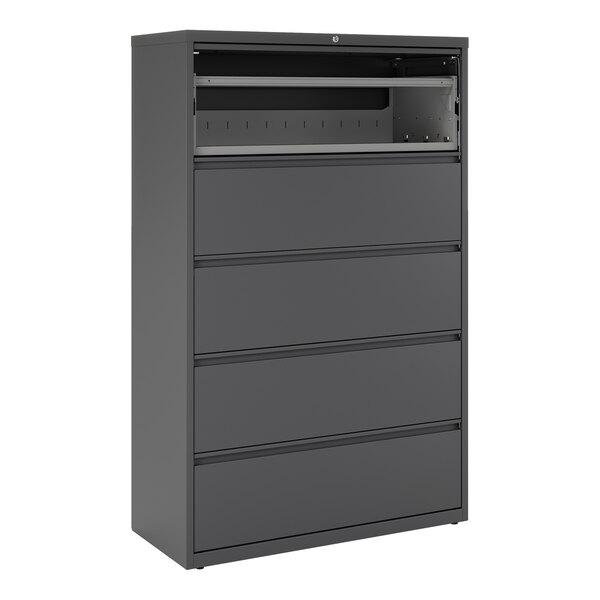 Hirsh Industries 17651 Charcoal Five-Drawer Lateral File Cabinet with Roll Out Binder Storage - 42" x 18 5/8" x 67 5/8"
