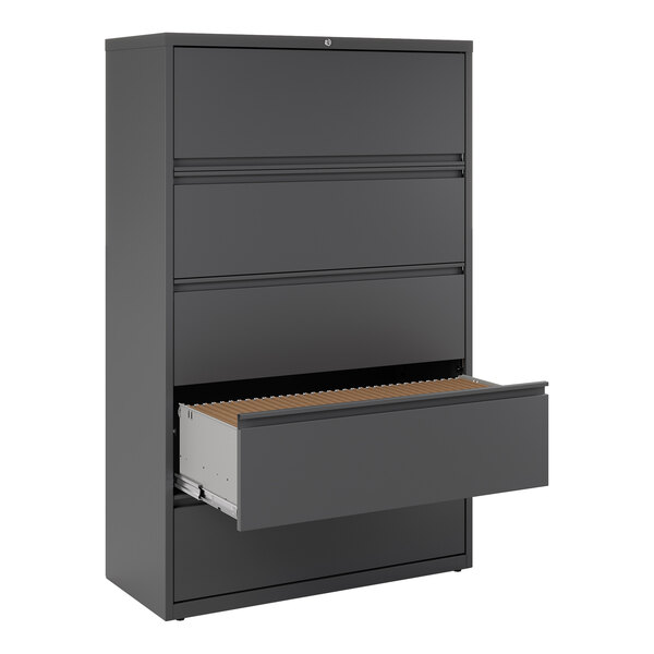 Hirsh Industries 17651 Charcoal Five-Drawer Lateral File Cabinet with Roll Out Binder Storage - 42" x 18 5/8" x 67 5/8"