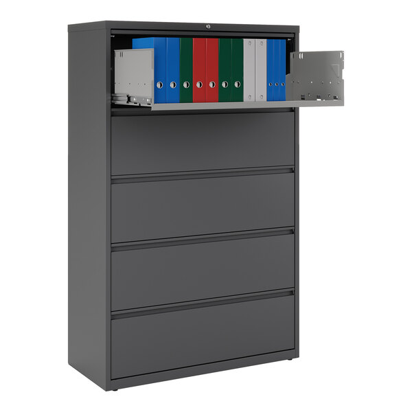 Hirsh Industries 17651 Charcoal Five-Drawer Lateral File Cabinet with Roll Out Binder Storage - 42" x 18 5/8" x 67 5/8"