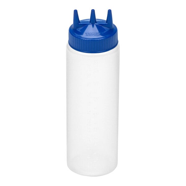 Vollrath Traex® Color-Mate™ 24 oz. Clear Tri Tip™ Wide Mouth Squeeze Bottle with Blue Cap