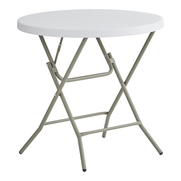 Lancaster Table & Seating 32" Round Granite White Heavy-Duty Blow Molded Standard Height Plastic Folding Table with Sage Gray Legs