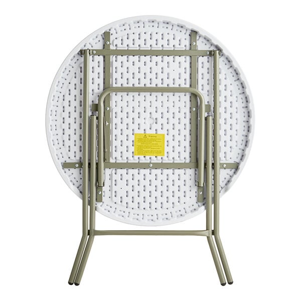 Lancaster Table & Seating 32" Round Granite White Heavy-Duty Blow Molded Standard Height Plastic Folding Table with Sage Gray Legs