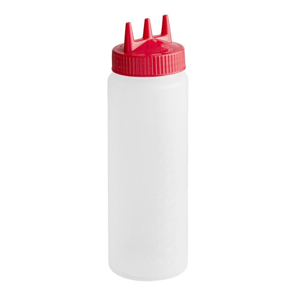 Vollrath 3324-1302 Traex® Color-Mate™ 24 oz. Clear Tri Tip™ Wide Mouth Squeeze Bottle with Red Cap