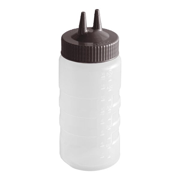 Vollrath 2316-1301 Traex® Color-Mate™ 16 oz. Clear Twin Tip™ Wide Mouth Squeeze Bottle with Brown Cap