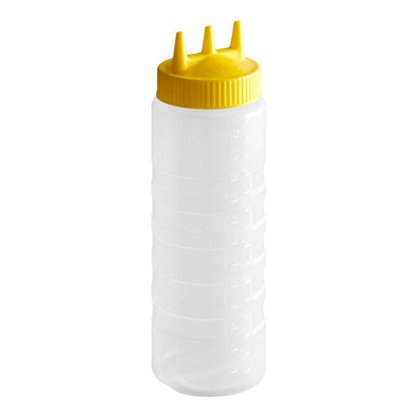 Vollrath 3324-1308 Traex® Color-Mate™ 24 oz. Clear Tri Tip™ Wide Mouth Squeeze Bottle with Yellow Cap