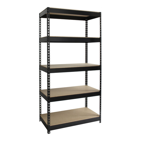 Hirsh 17127 36" x 18" x 72" Black Heavy-Duty Five-Shelf Boltless Shelving Unit with Particleboard Decking