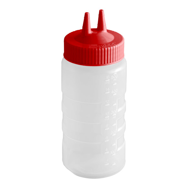 Vollrath 2316-1302 Traex® Color-Mate™ 16 oz. Clear Twin Tip™ Wide Mouth Squeeze Bottle with Red Cap