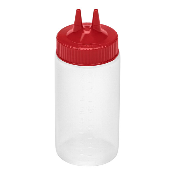 Vollrath Traex® Color-Mate™ 16 oz. Clear Twin Tip™ Wide Mouth Squeeze Bottle with Red Cap