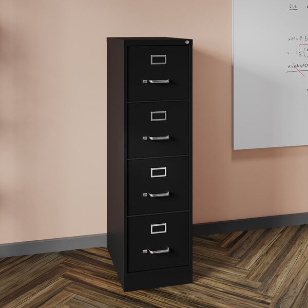 Hirsh 17892 Black Four-Drawer Vertical Letter File Cabinet - 15" x 22" x 52"