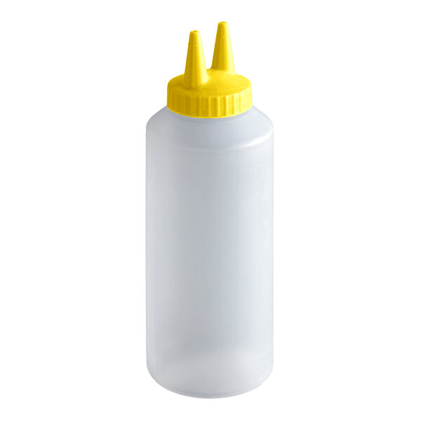 Vollrath 2212-1308 Traex® Color-Mate™ 12 oz. Clear Twin Tip™ Standard Squeeze Bottle with Yellow Cap