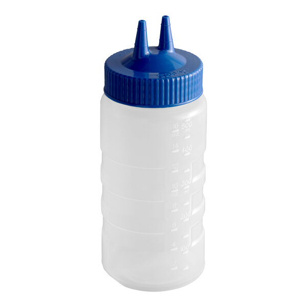 Vollrath 2316-1344 Traex® Color-Mate™ 16 oz. Clear Twin Tip™ Wide Mouth Squeeze Bottle with Blue Cap