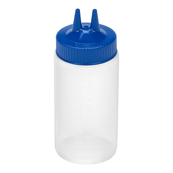 Vollrath Traex® Color-Mate™ 16 oz. Clear Twin Tip™ Wide Mouth Squeeze Bottle with Blue Cap