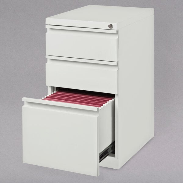 Hirsh Industries 19353 White Mobile Pedestal Letter File Cabinet With 2 Box Drawers And 1 File Drawer 15 X 19 7 8 X 27 3 4