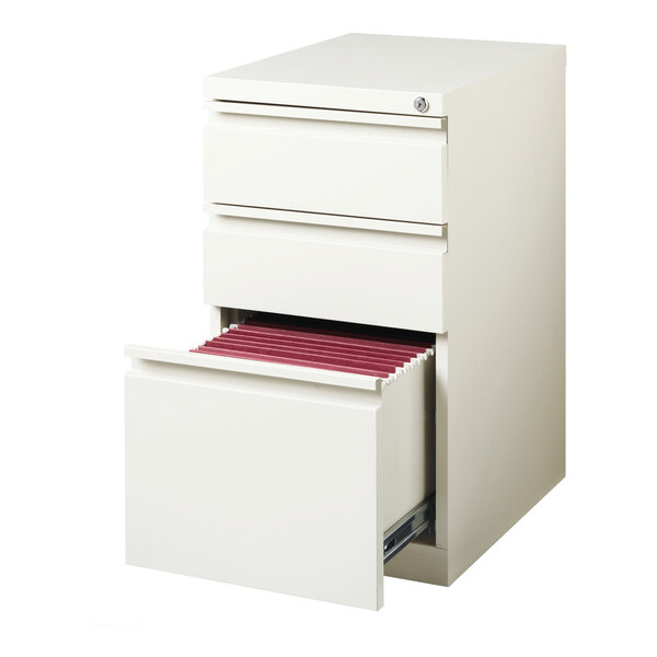 Hirsh 19353 White Mobile Pedestal Letter File Cabinet with 2 Box Drawers and 1 File Drawer - 15" x 19 7/8" x 27 3/4"