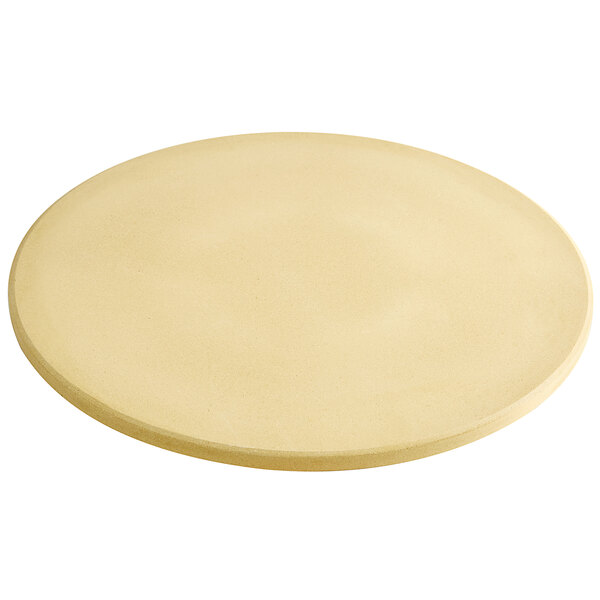 An American Metalcraft round cordierite pizza stone with a white background.