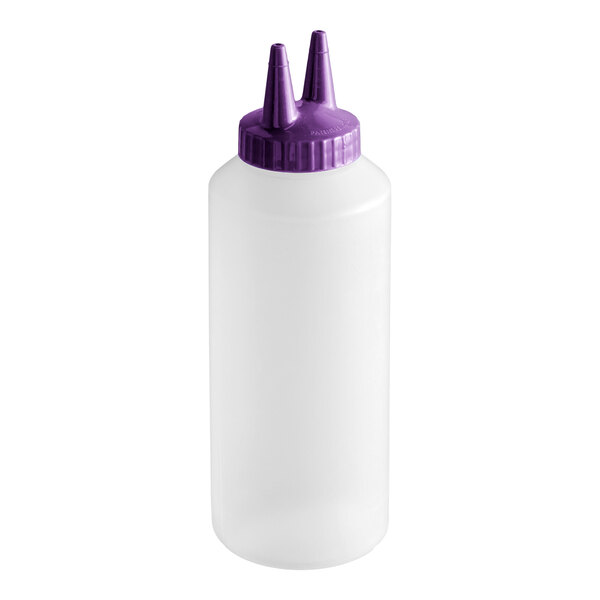 Vollrath 2212-1354 Traex® Color-Mate™ 12 oz. Clear Twin Tip™ Standard Squeeze Bottle with Purple Cap