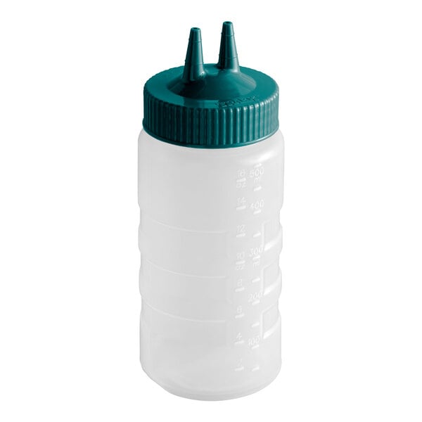 Vollrath 2316-13191 Traex® Color-Mate™ 16 oz. Clear Twin Tip™ Wide Mouth Squeeze Bottle with Vista Green Cap