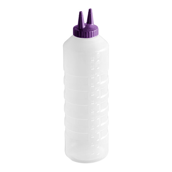 Vollrath 2224-1354 Traex® Color-Mate™ 24 oz. Clear Twin Tip™ Standard Squeeze Bottle with Purple Cap